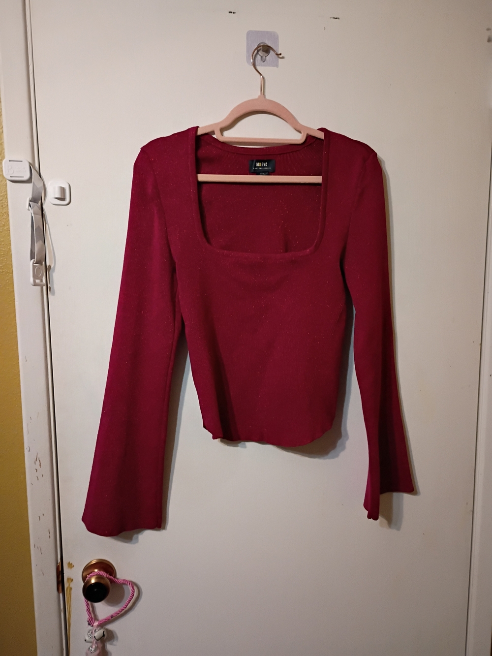 Anthropologie Long Sleeve Square Neck Top in Deep Magenta